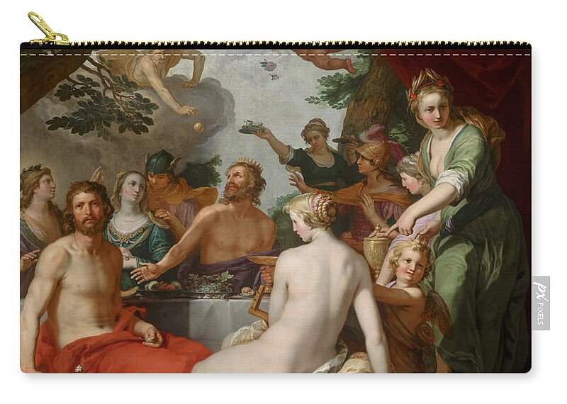 Abraham Bloemaert Zip Pouch featuring the painting The Feast of the Gods at the Wedding of Peleus and Thetis #3 by Abraham Bloemaert