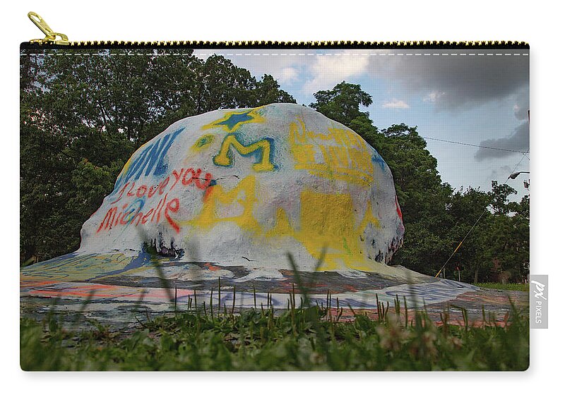 Hail To The Victor Zip Pouch featuring the photograph The Rock at the University of Michigan #1 by Eldon McGraw