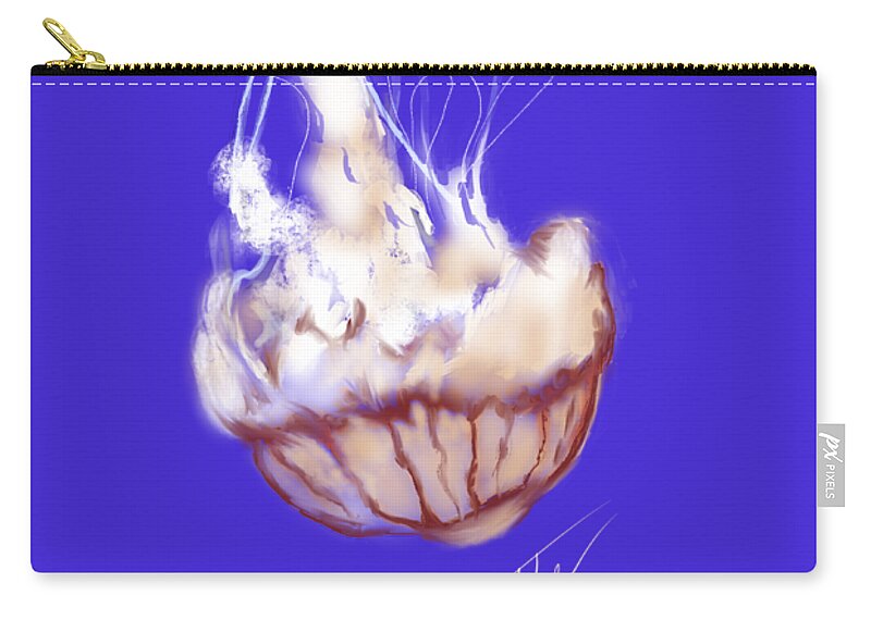 Jellyfish Zip Pouch featuring the digital art Under the Blue by Juliette Becker