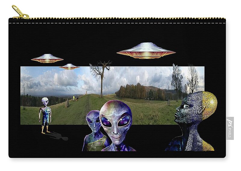 Visitors Zip Pouch featuring the digital art Alien Visitors by Hartmut Jager