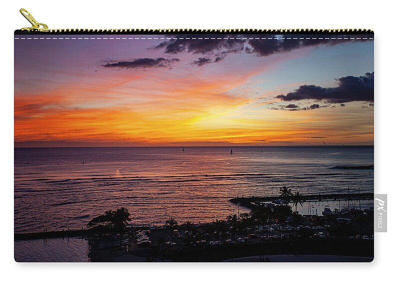 Hawaii Zip Pouch featuring the photograph Waikiki Sunset 7a by Anthony Jones
