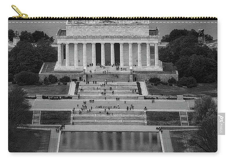 Washington Dc Zip Pouch featuring the photograph Washington DC Memorials Aerial BW #1 by Susan Candelario