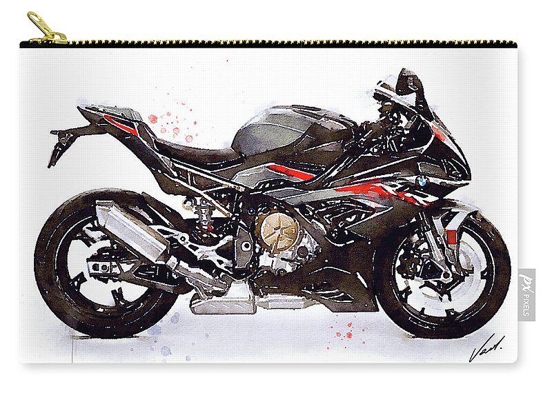 Sport Carry-all Pouch featuring the painting Watercolor Motorcycle BMW S1000RR - original artwork by Vart. by Vart Studio