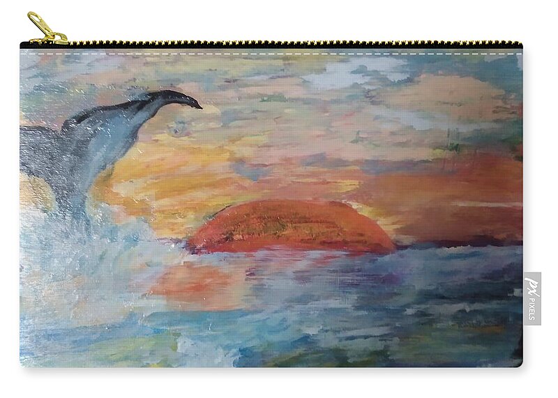 Whale Carry-all Pouch featuring the painting Whale at Sunset by Suzanne Berthier