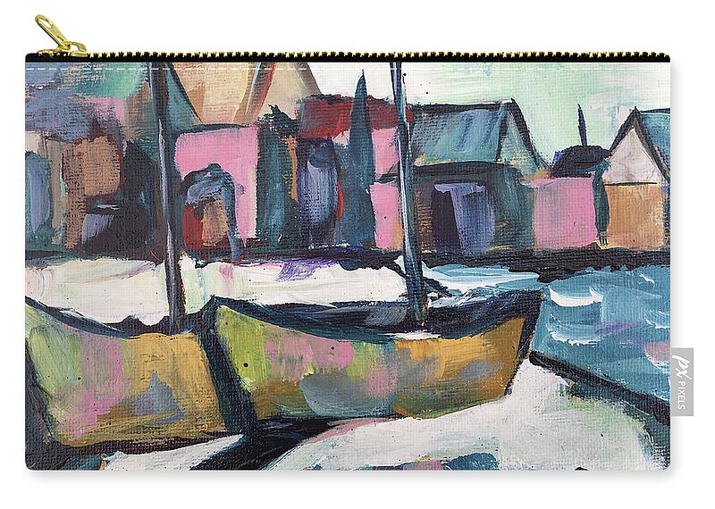 Sailboat Painting Zip Pouch featuring the painting Wharf Boats #2 by Roxy Rich