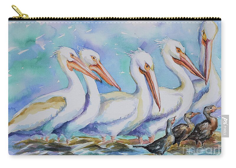  Zip Pouch featuring the painting White Pelicans #2 by Jyotika Shroff