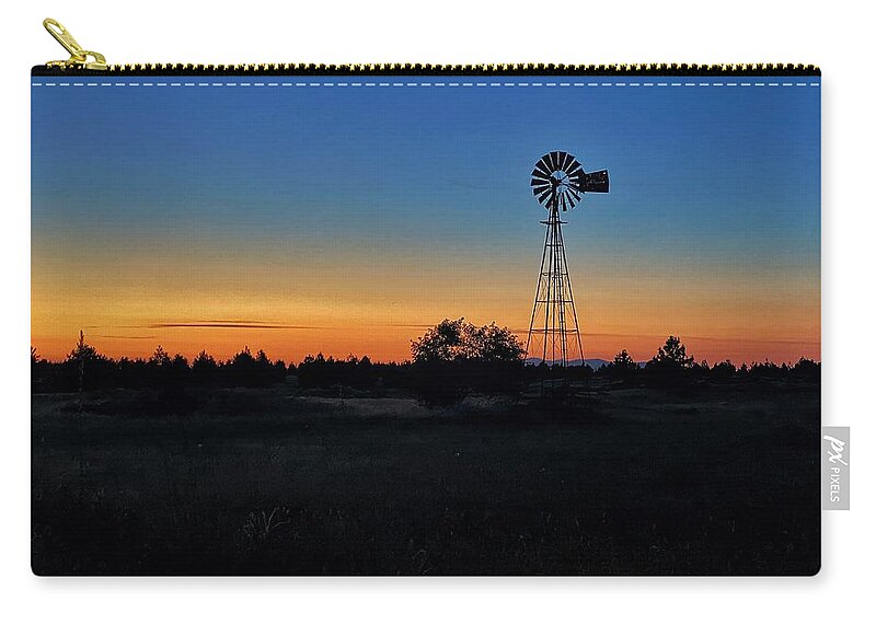 Blue Hour Zip Pouch featuring the photograph Blue Hour Windmill Silhouette by Jerry Abbott