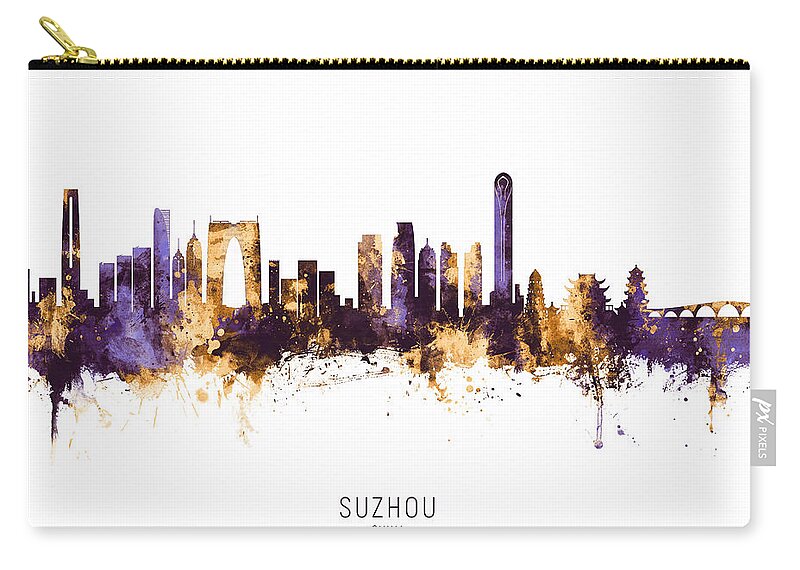 Suzhou Zip Pouch featuring the digital art Suzhou China Skyline #10 by Michael Tompsett