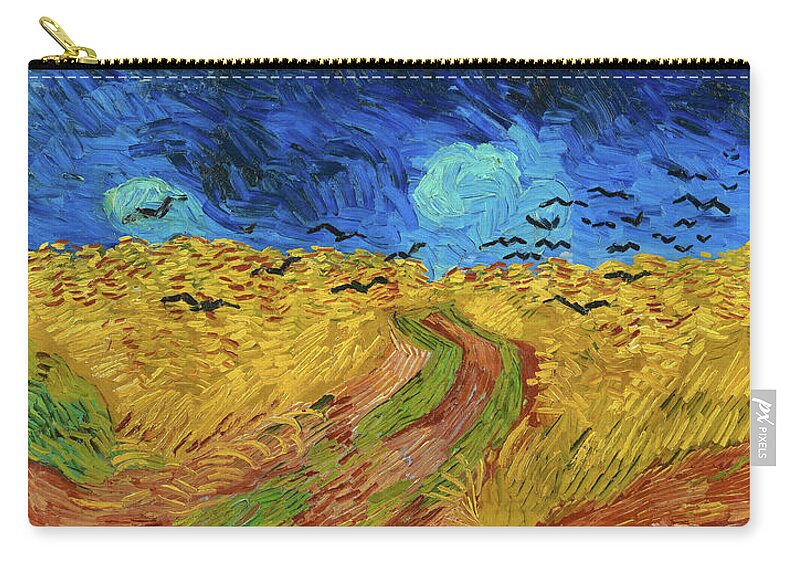 Vincent Van Gogh Zip Pouch featuring the painting Wheatfield with Crows #10 by Vincent van Gogh