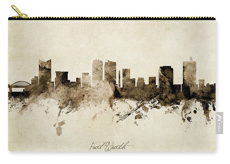 Fort Worth Zip Pouch featuring the digital art Fort Worth Texas Skyline #12 by Michael Tompsett