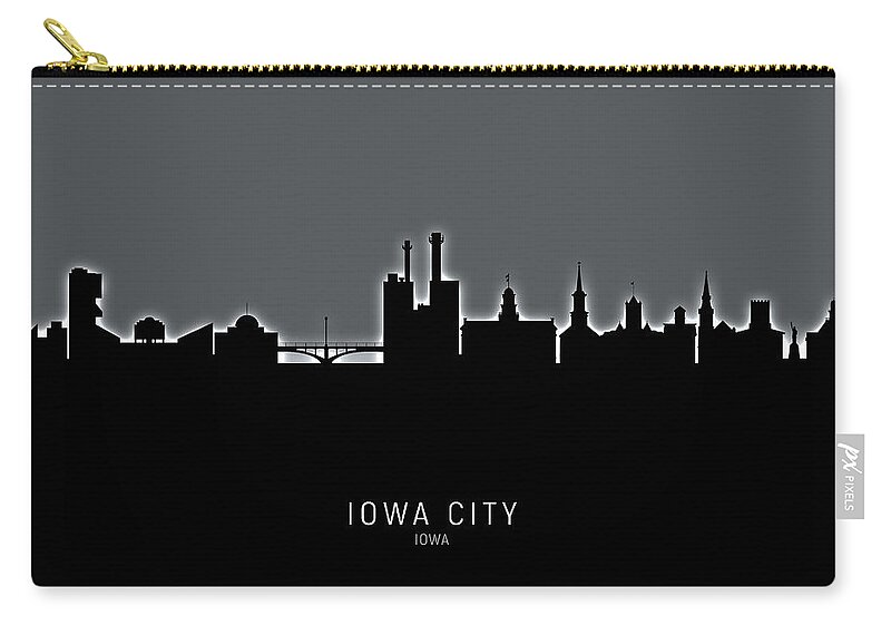 Iowa City Zip Pouch featuring the digital art Iowa City Iowa Skyline #12 by Michael Tompsett