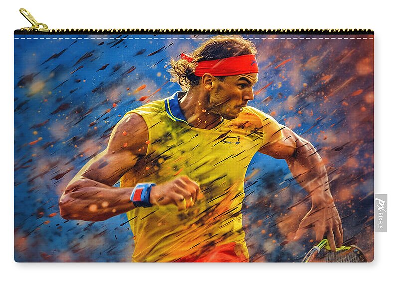 Maximalist Famous Sports Athletes Rafael Nadal Art Zip Pouch featuring the painting Maximalist famous sports athletes Rafael Nadal  by Asar Studios #12 by Celestial Images