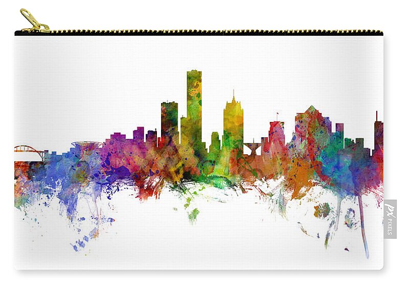 Milwaukee Zip Pouch featuring the digital art Milwaukee Wisconsin Skyline #13 by Michael Tompsett