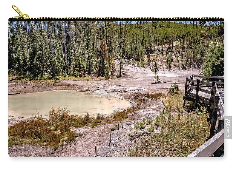 Mineral Zip Pouch featuring the photograph Beautiful Scenery At Mammoth Hot Spring In Yellowstone #14 by Alex Grichenko