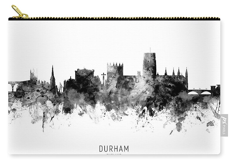 Durham Zip Pouch featuring the digital art Durham England Skyline Cityscape #14 by Michael Tompsett
