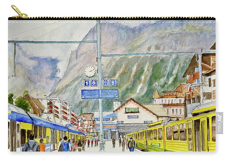 Switzerland Zip Pouch featuring the photograph 1412 at Grindelwald Station by Dai Wynn