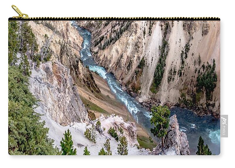Tree Zip Pouch featuring the photograph Lower Yellowstone Falls in the Yellowstone National Park #15 by Alex Grichenko