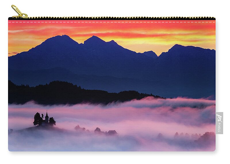 Sveti Zip Pouch featuring the photograph Church of Saint Thomas at sunrise #16 by Ian Middleton