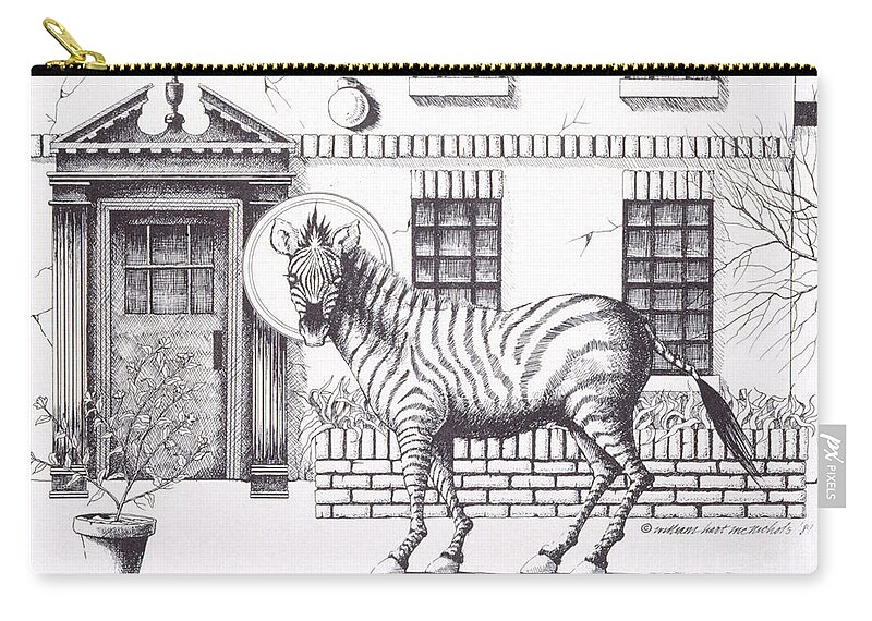 Drawing Carry-all Pouch featuring the drawing 16th Street Zebra NYC by William Hart McNichols