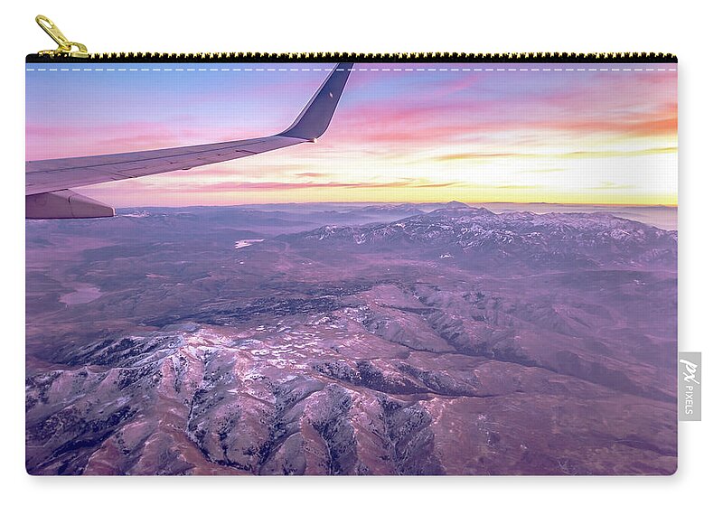 Flying Zip Pouch featuring the photograph Flying Over Rockies In Airplane From Salt Lake City At Sunset #17 by Alex Grichenko