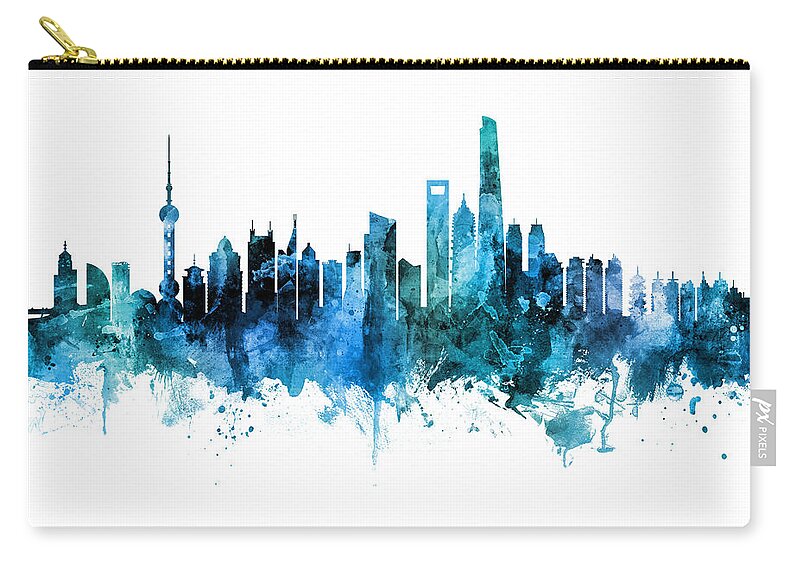 Shanghai Carry-all Pouch featuring the digital art Shanghai China Skyline by Michael Tompsett