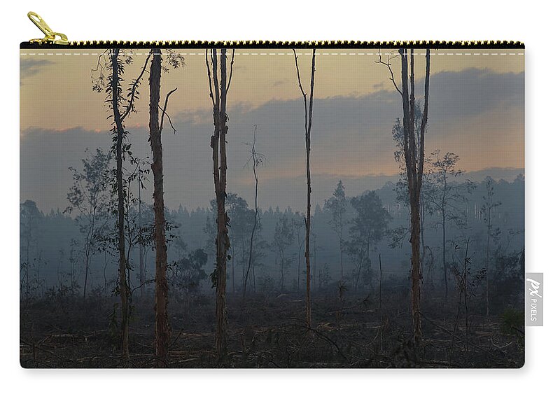 Deforestation Zip Pouch featuring the photograph 1808pineforest8 by Nicolas Lombard