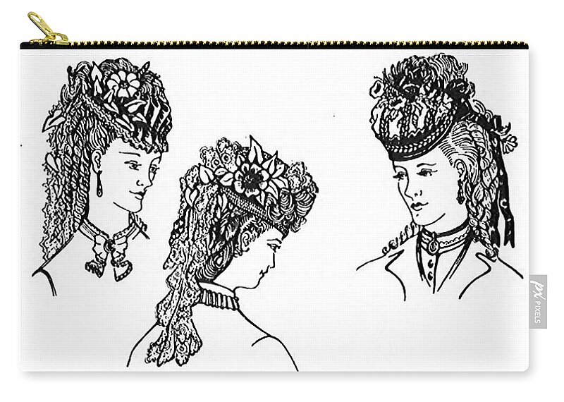 19 Century Hats Zip Pouch featuring the mixed media 1870s Women Hats Fashion by Zalman Latzkovich