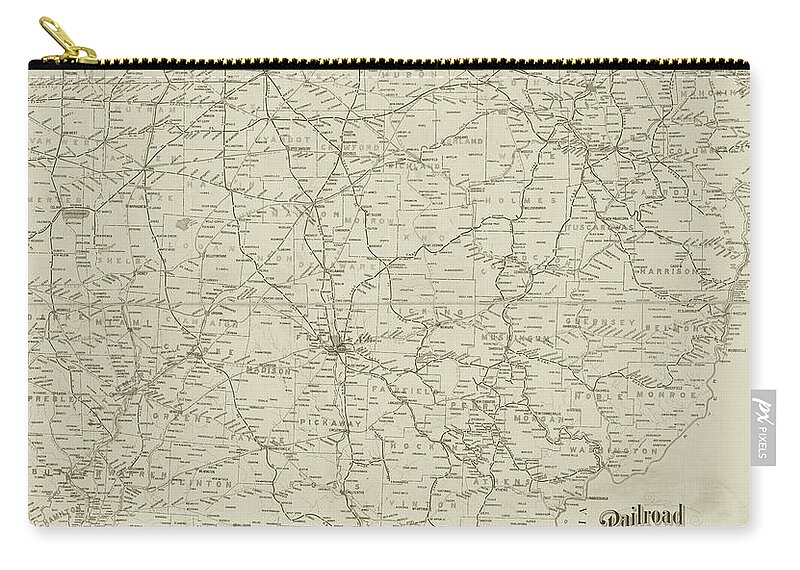 1898 Zip Pouch featuring the photograph 1898 Historical Railroad map of Ohio in Sepia by Toby McGuire