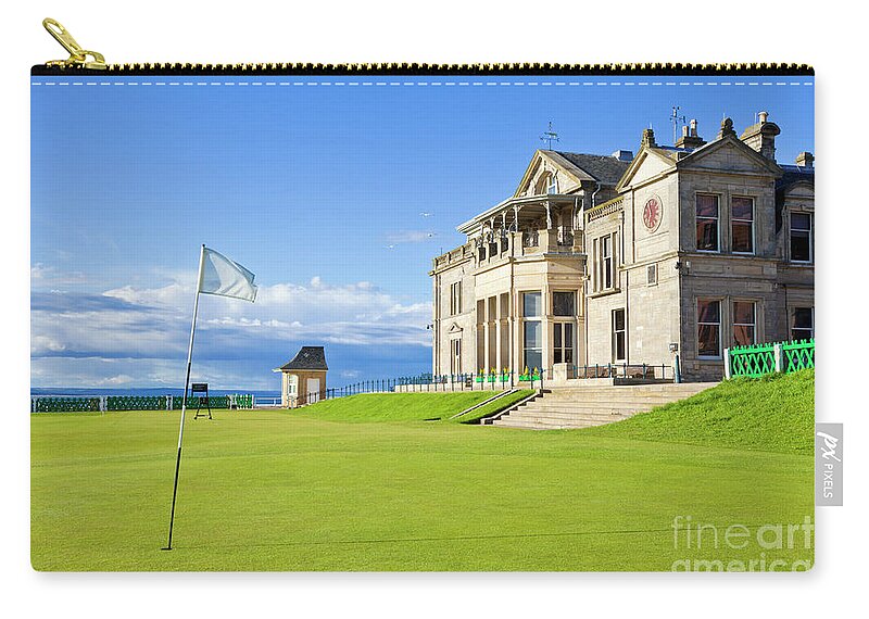 St Andrews Golf Course Zip Pouch featuring the photograph 18th hole and clubhouse, St Andrews golf course, Fife, Scotland by Neale And Judith Clark