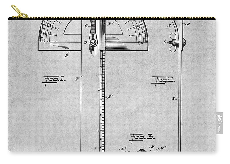 1911 Combined Protractor And T Square Patent Print Zip Pouch featuring the drawing 1911 Combined Protractor and T Square Gray Patent Print by Greg Edwards