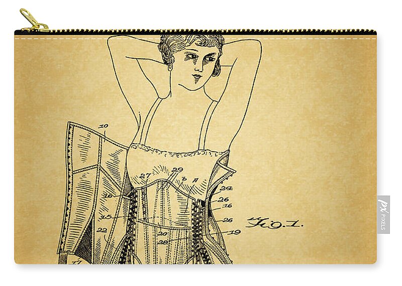 1934 Corset Patent Zip Pouch featuring the drawing 1934 Corset Patent by Dan Sproul