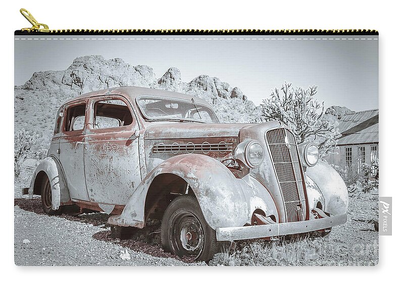 1935 Zip Pouch featuring the photograph 1935 Plymouth sedan selective color by Darrell Foster