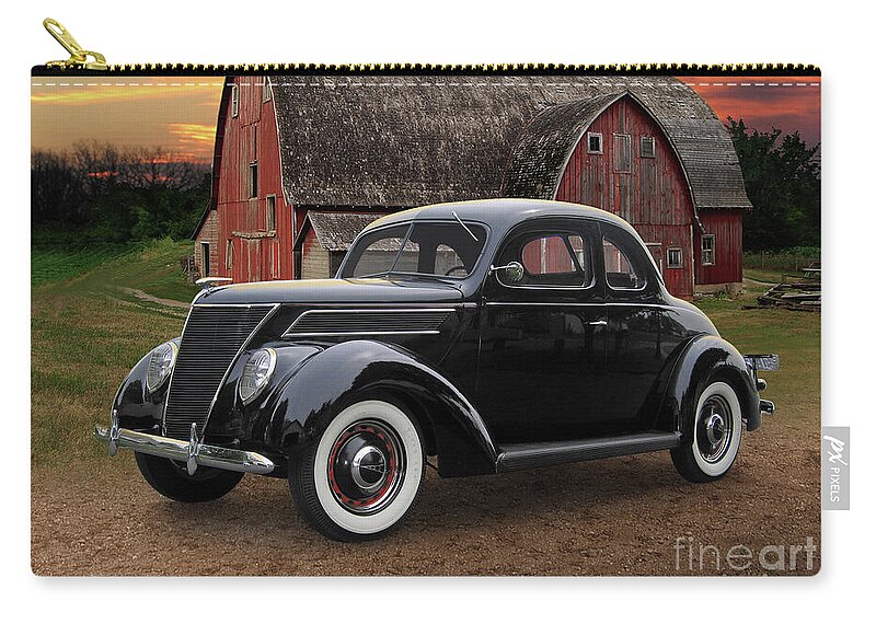 1937 Zip Pouch featuring the photograph 1937 Ford Coupe, Carver County Barn by Ron Long
