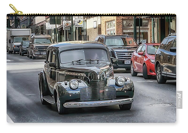 Staunton Zip Pouch featuring the photograph 1940 Chevy Downtown Staunton Virginia by Susan Rissi Tregoning