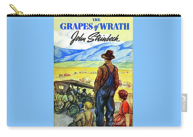 Steinbeck Zip Pouch featuring the mixed media 1941 First Edition Grapes of Wrath, John Steinbeck by Zalman Latzkovich
