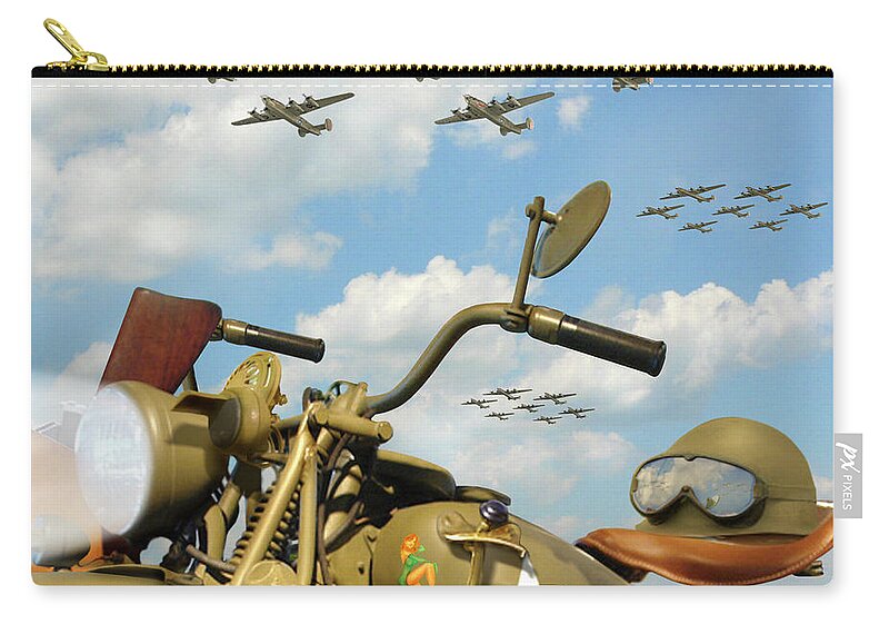 Warbirds Zip Pouch featuring the photograph 1943 Harley WFC with B - 24 Liberators sqc by Mike McGlothlen