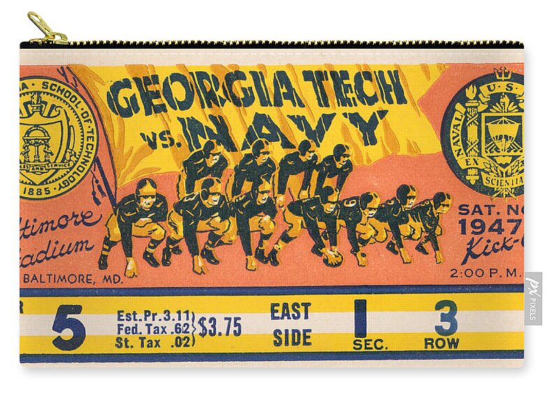 Georgia Tech Zip Pouch featuring the mixed media 1947 Georgia Tech vs. Navy by Row One Brand