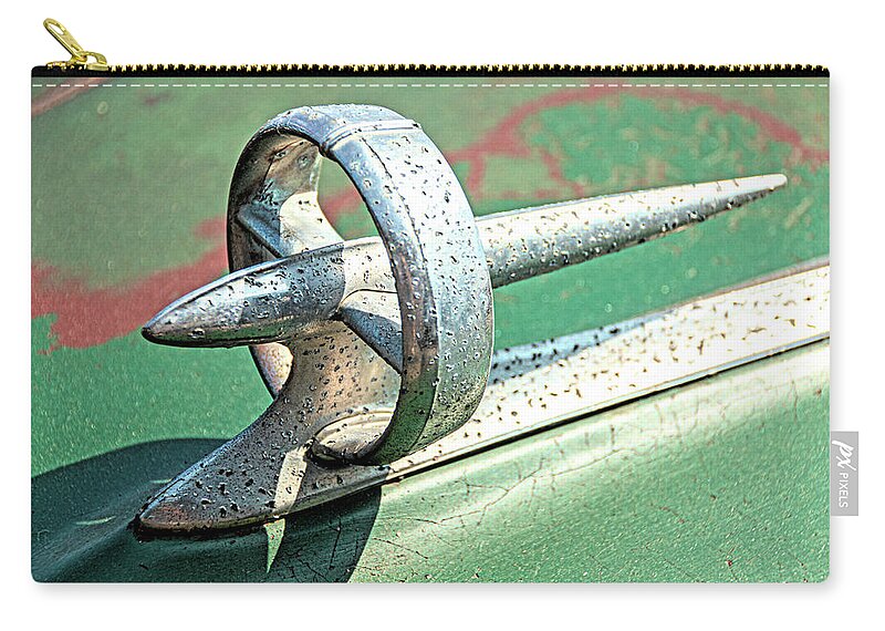 1950 Zip Pouch featuring the photograph 1950 Buick Roadmaster Eight Dynaflow Hood Ornament 2 by Kristia Adams