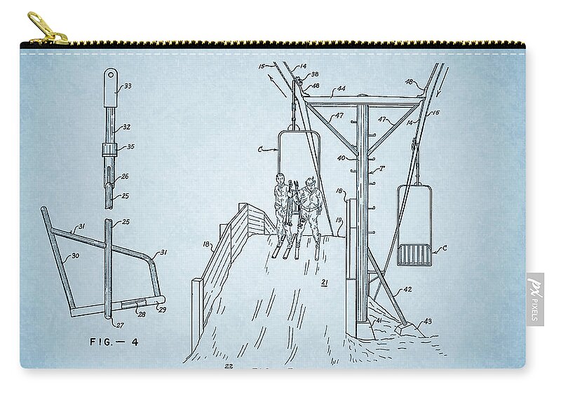 Ski Lift Zip Pouch featuring the drawing 1952 Ski Lift Patent by Dan Sproul