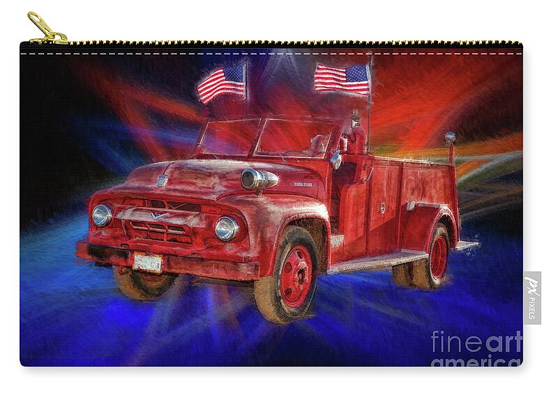 Fire Truck Zip Pouch featuring the photograph 1954 Ford F500 Fire Truck by Blake Richards