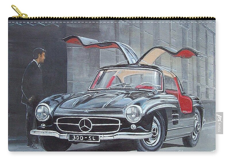 Acrylic Paintings Zip Pouch featuring the painting 1954 Mercedes Benz 300 sl Gullwing by Sinisa Saratlic