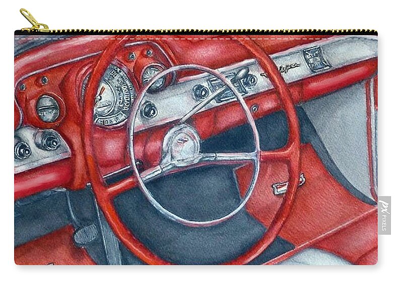 Chevy Bel Air Zip Pouch featuring the painting 1957 Chevy Bel Air by Kelly Mills