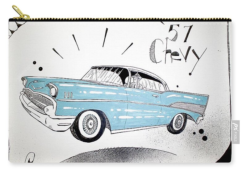  Carry-all Pouch featuring the drawing 1957 Chevy by Phil Mckenney