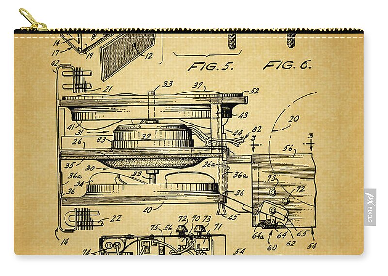 1960 Air Conditioner Patent Zip Pouch featuring the drawing 1960 Air Conditioner Patent Drawing by Dan Sproul