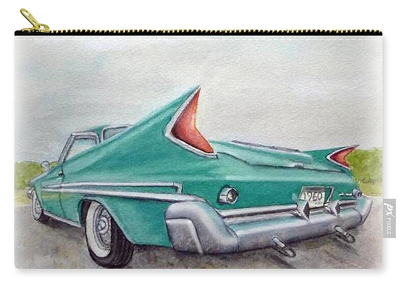 Car Zip Pouch featuring the painting 1960 classic Saratoga Chrysler by Kelly Mills