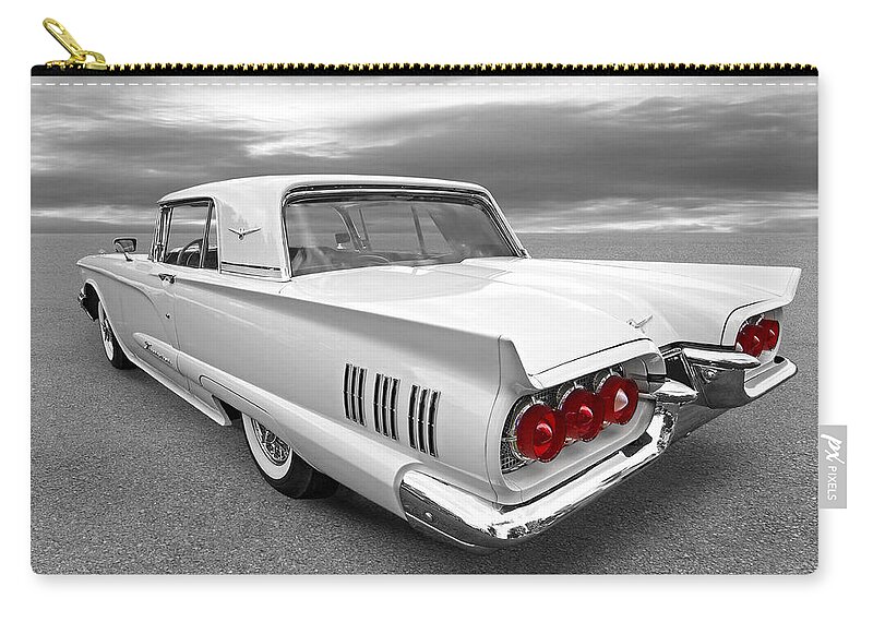 Ford Thunderbird Zip Pouch featuring the photograph 1960 Ford Thunderbird Rear BW by Gill Billington