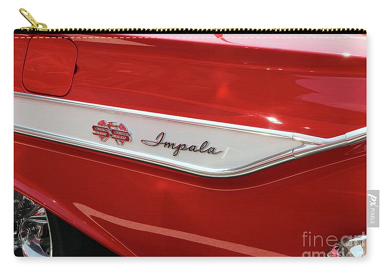 1961 Zip Pouch featuring the photograph 1961 Chevy Impala SS 2 Door Hardtop Emblem 9700 by Jack Schultz