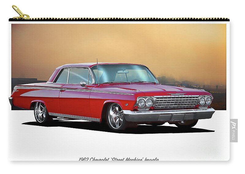 1962 Chevrolet Impala Zip Pouch featuring the photograph 1962 Chevrolet 'Street Machine' Impala by Dave Koontz