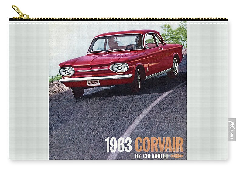 1963 Zip Pouch featuring the photograph 1963 Corvair Brochure Cover by Ron Long