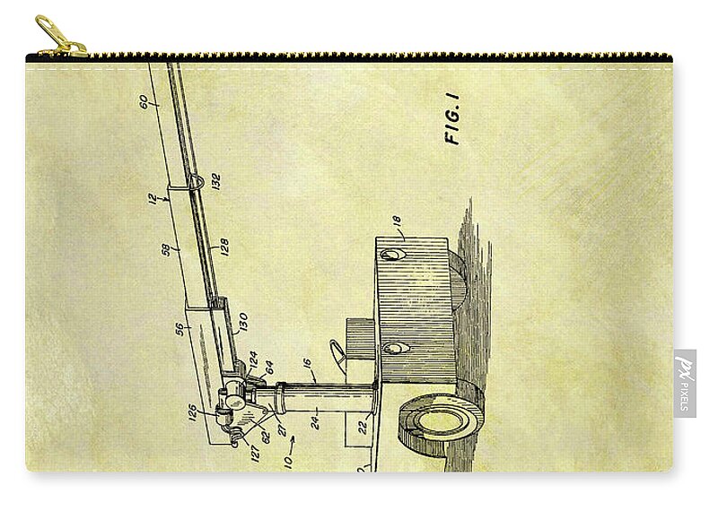1963 Mobile Crane Patent Zip Pouch featuring the drawing 1963 Mobile Crane Patent by Dan Sproul